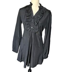 YARNIE Ruffled Tunic Dress Small Black Ruffled Collar Silk Blend Elegant Chic